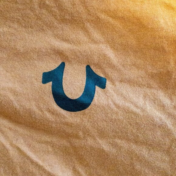 VINTAGE TRUE RELIGION MENS POLO LIGHT BROWN SHORT SLEEVE CASUAL STREETWEAR SZ M - Picture 3 of 5